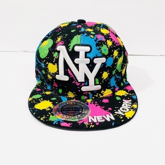 NWT City Hunters NY Black Splatter Paint Baseball Hat - Picture 1 of 5